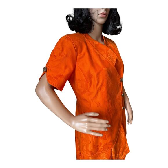 American Vintage 70's Orange Demask print short sleeved coat dress size medium - Picture 6 of 15
